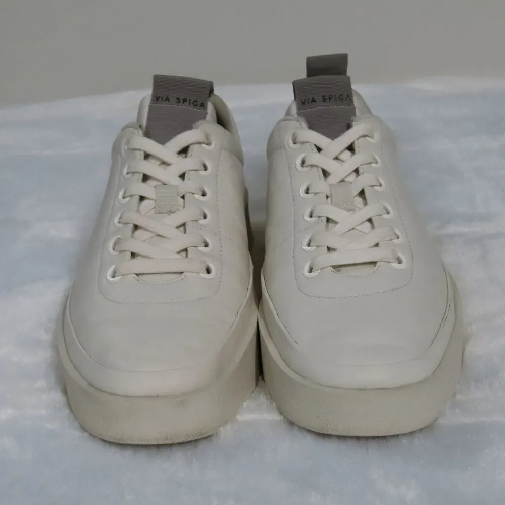 Via Spiga Women's Mae Platform Sneakers Milk White Leather Size 8 M